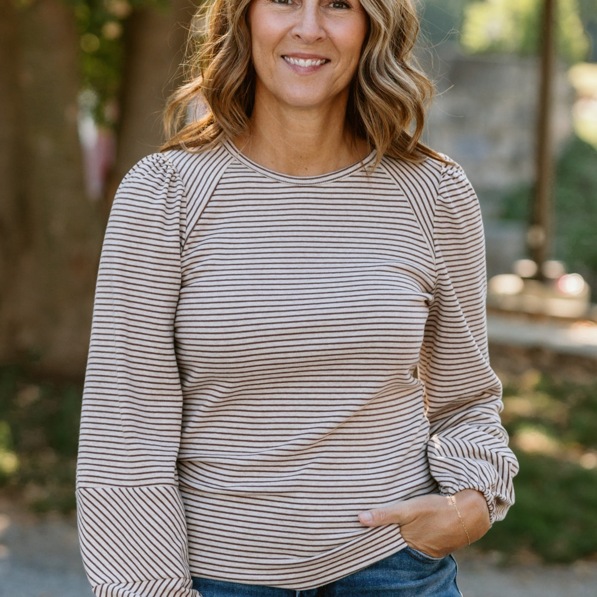 Stripe Bubble Sleeve Top