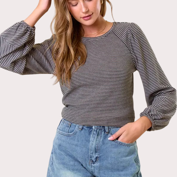 Stripe Bubble Sleeve Top