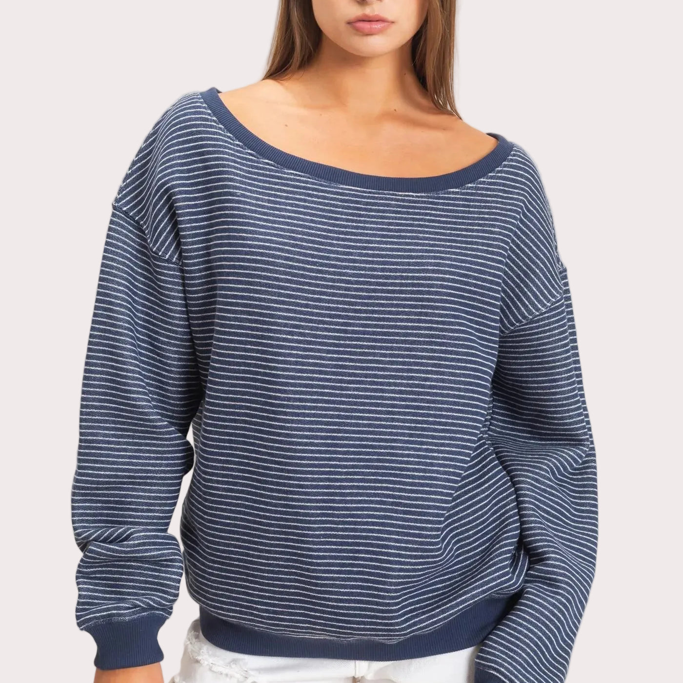 Off-Shoulder Stripe Sweatshirt