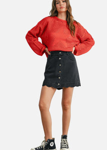 Scallop Denim Mini Skirt