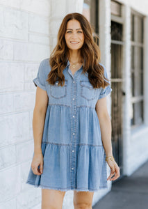 Tiered Babydoll Denim Dress