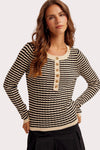 Pointelle Stripe Knit Henley Top