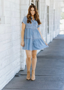 Tiered Babydoll Denim Dress
