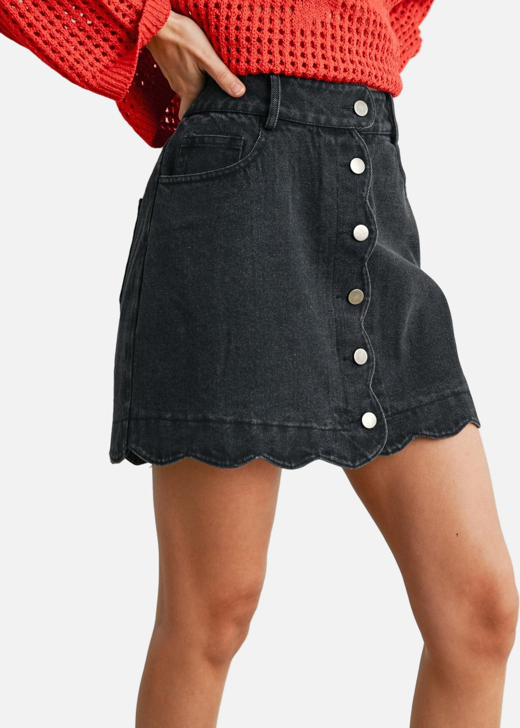 Scallop Denim Mini Skirt