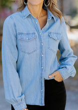 Load image into Gallery viewer, Shirring Sleeve Denim Top
