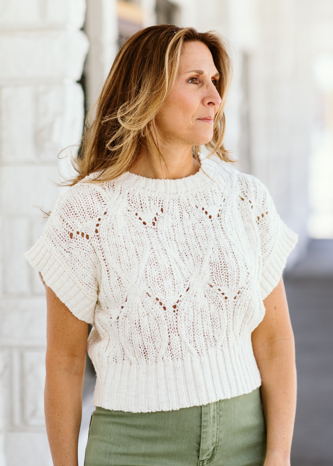 Cable Knit Short Sleeve Top