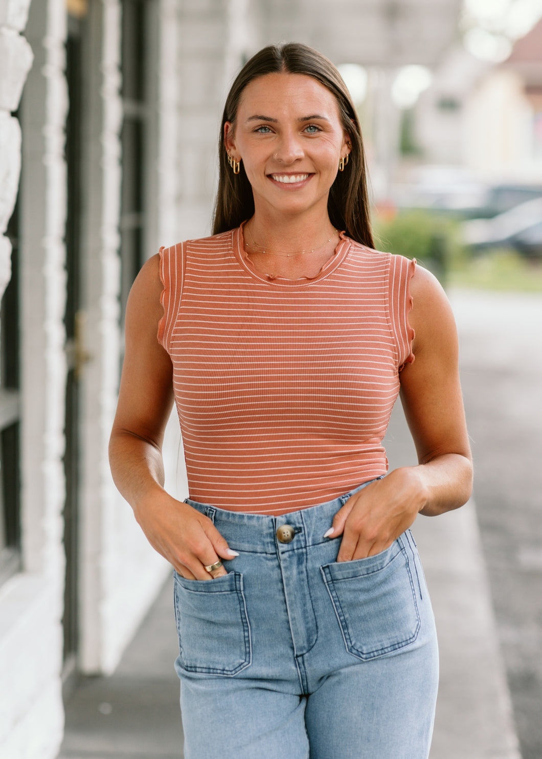 Stripe Frill Detail Top