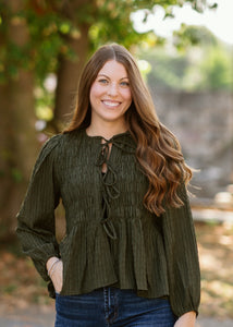Textured Tie-Front Top