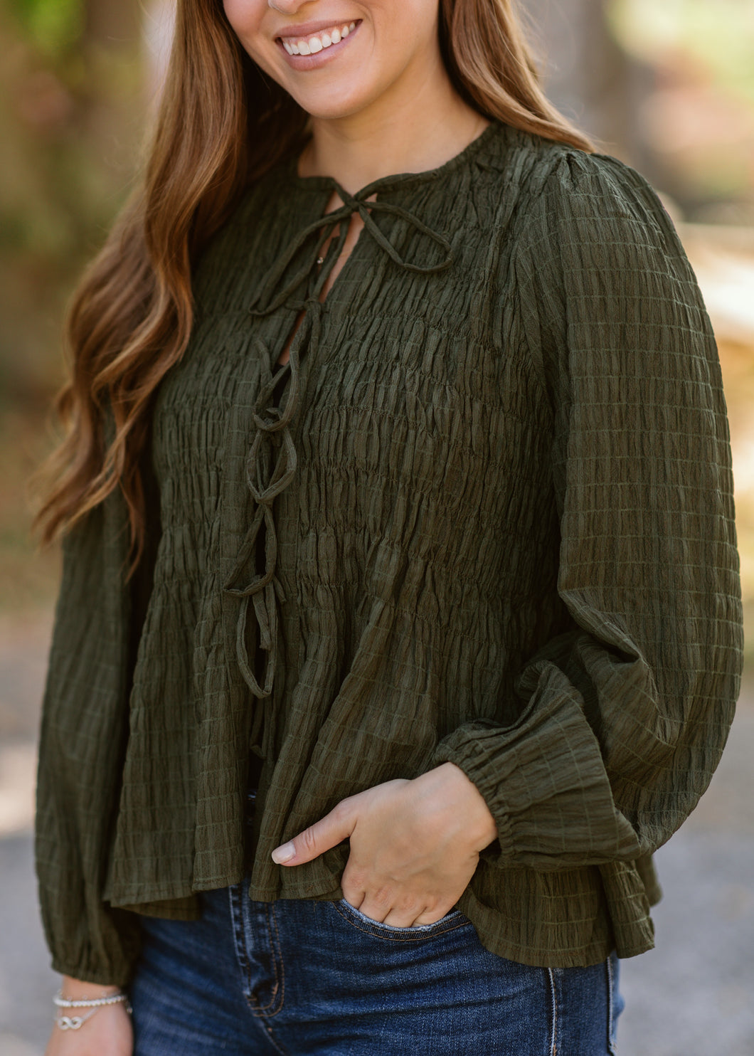 Textured Tie-Front Top