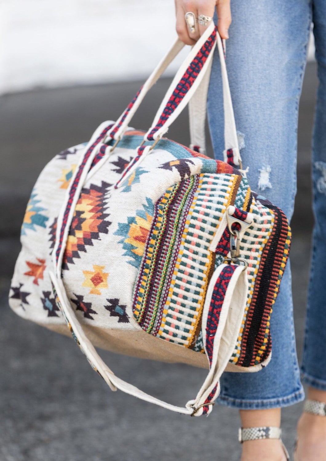 Aztec Print Duffle Bag Ivory